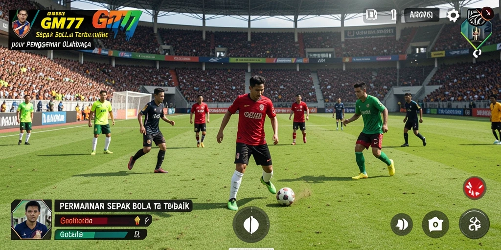 Screenshot gameplay GM777 menampilkan aksi seru sepak bola.