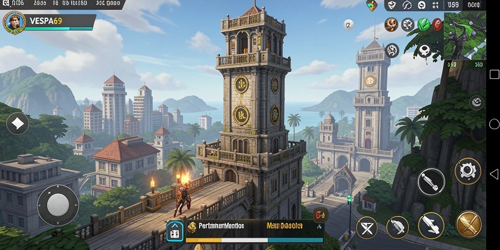 Tampilan gameplay seru dalam Tower Defense VESPA69.